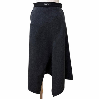 Loewe Wool Cashmere Blend Logo Asymmetric Skirt Charcoal Gray 34