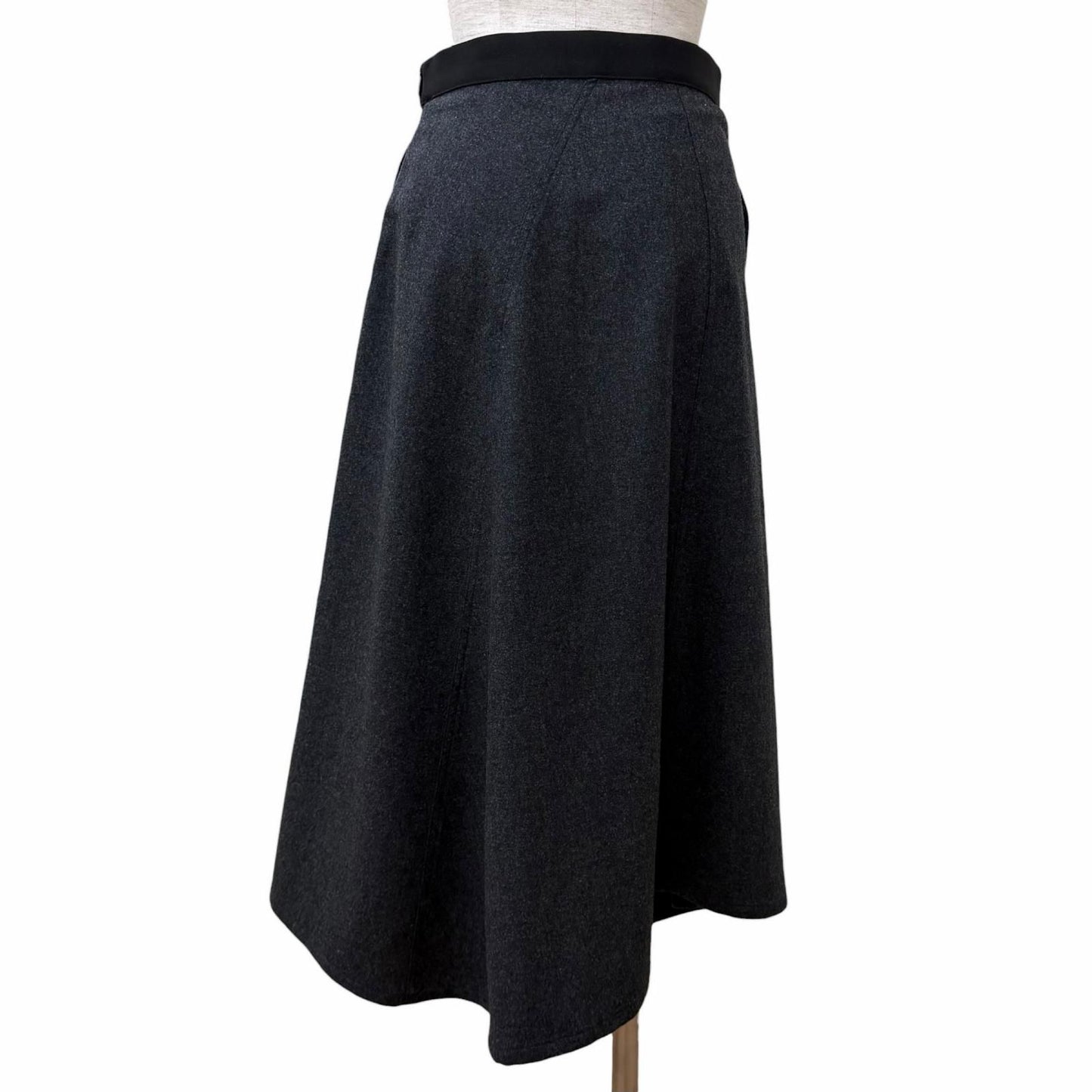 Loewe Wool Cashmere Blend Logo Asymmetric Skirt Charcoal Gray 34 — view 4