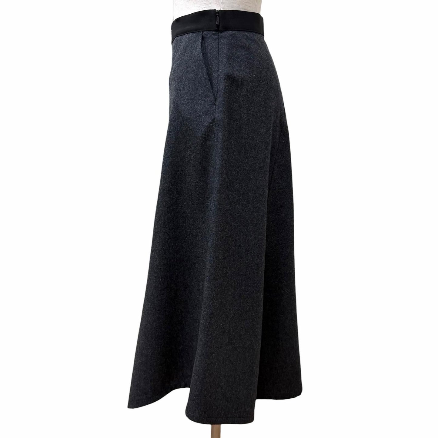 Loewe Wool Cashmere Blend Logo Asymmetric Skirt Charcoal Gray 34 — view 3