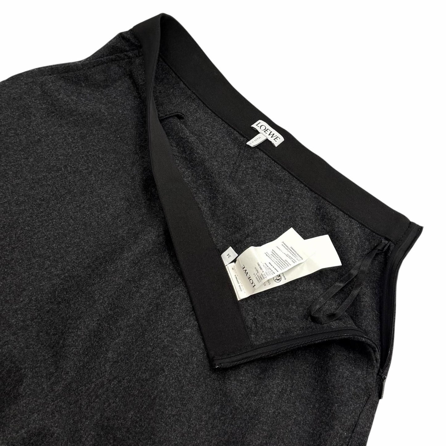 Loewe Wool Cashmere Blend Logo Asymmetric Skirt Charcoal Gray 34 — view 5