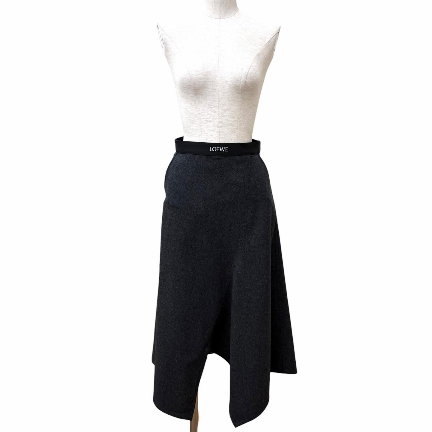 Loewe Wool Cashmere Blend Logo Asymmetric Skirt Charcoal Gray 34 — view 2
