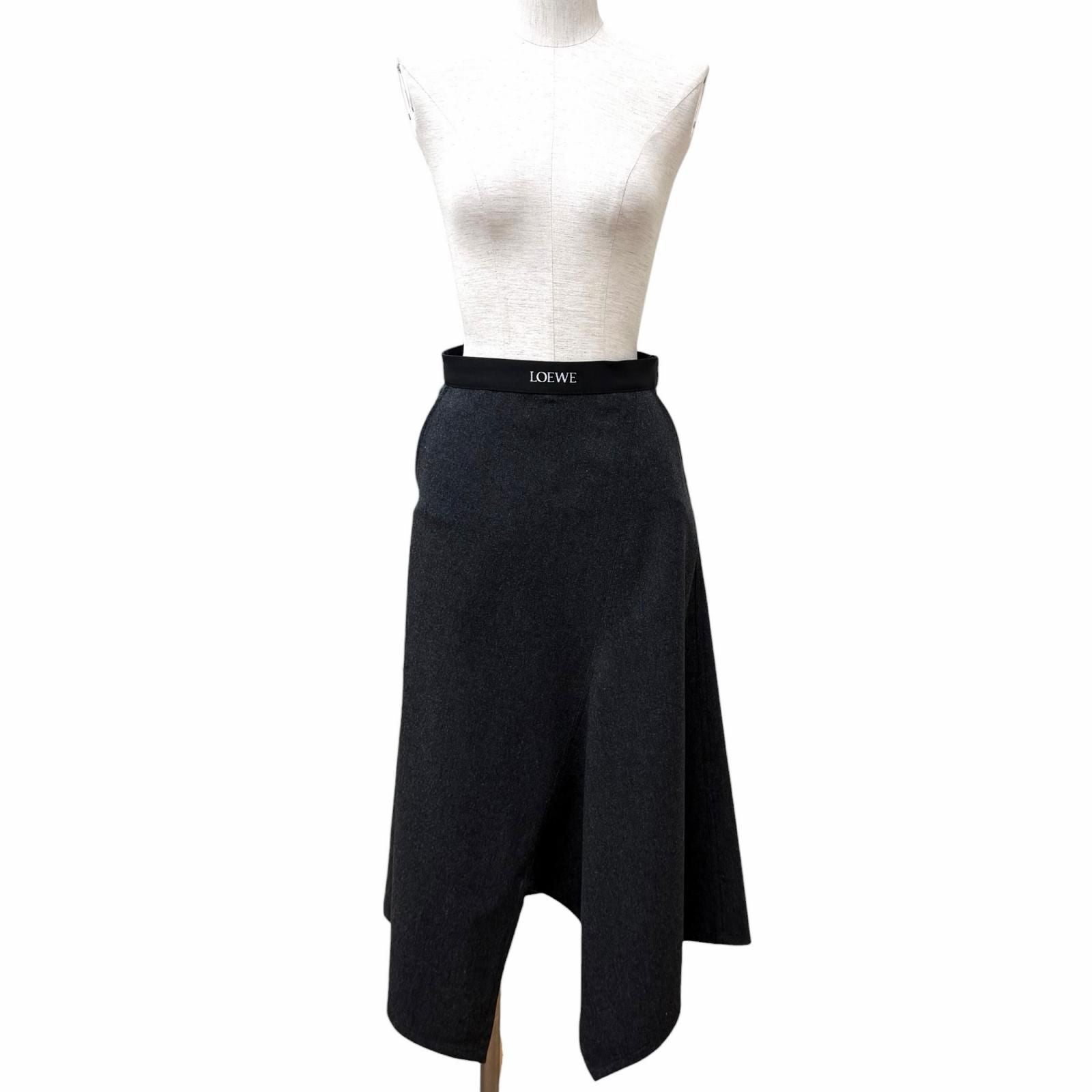 Loewe Wool Cashmere Blend Logo Asymmetric Skirt Charcoal Gray 34 — view 2