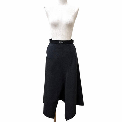 Loewe Wool Cashmere Blend Logo Asymmetric Skirt Charcoal Gray 34 — view 2