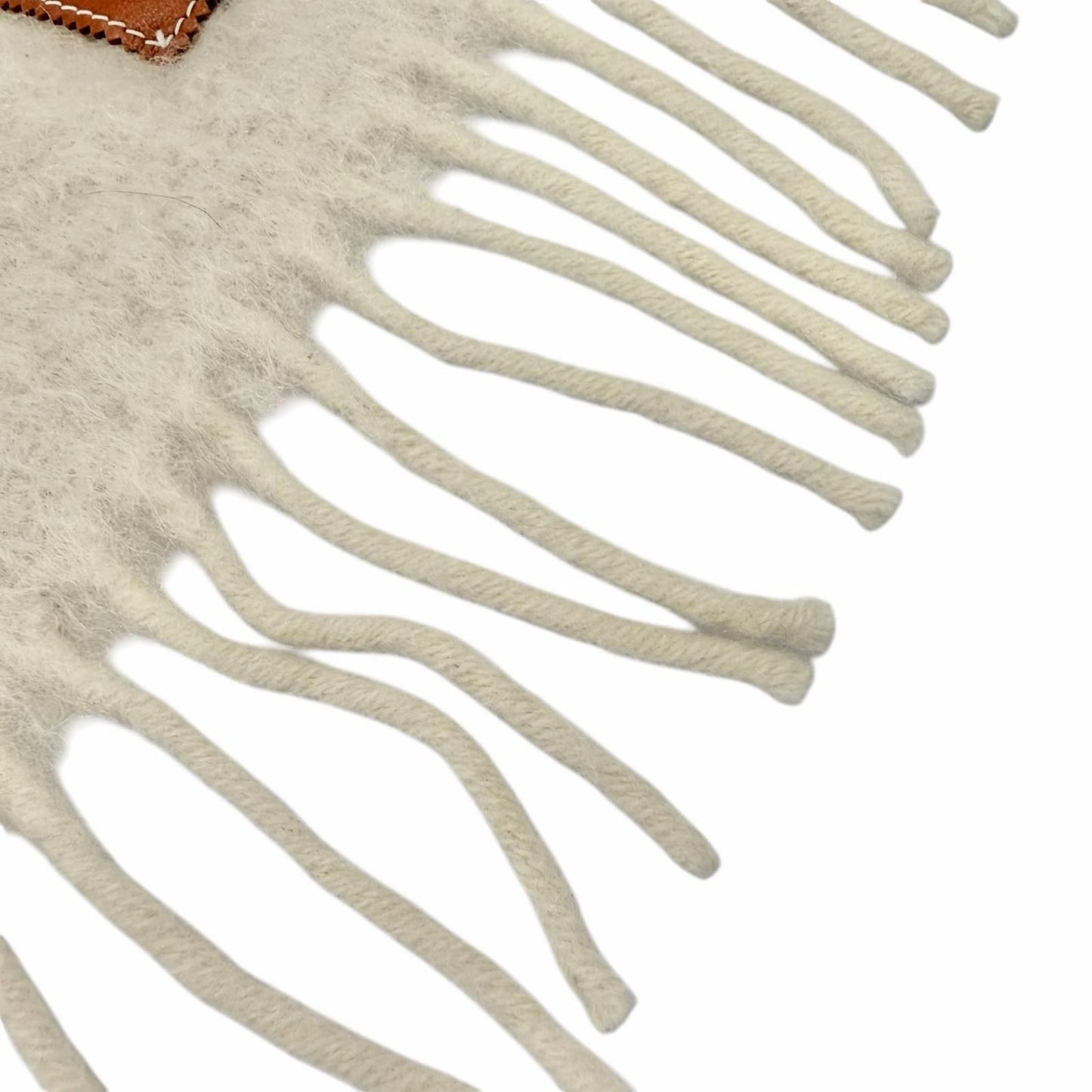 Loewe Mohair Wool Blend Fringe Anagram Leather Long Scarf with Patch Ivory — view 3
