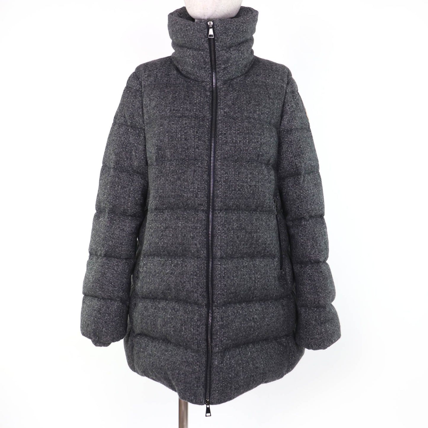 Moncler Torcon Wool Cashmere Logo Patch Down Coat Gray 3 Hanger