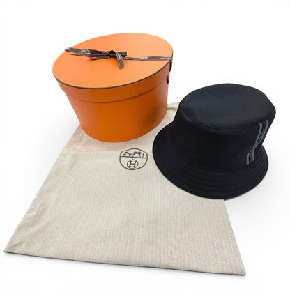Hermes Cotton 100% Red Striped Hat Bucket Hat Dark Navy 59 — view 2