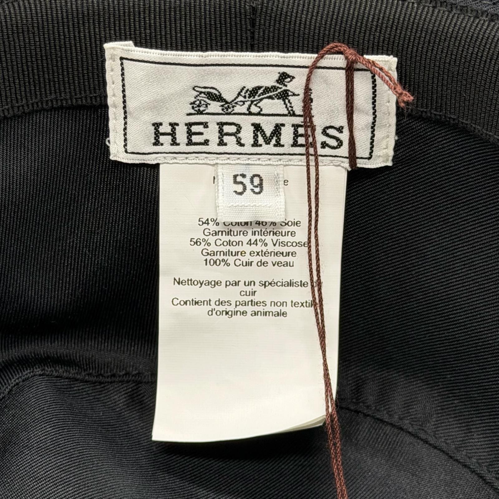 Hermes Cotton 100% Red Striped Hat Bucket Hat Dark Navy 59 — view 9