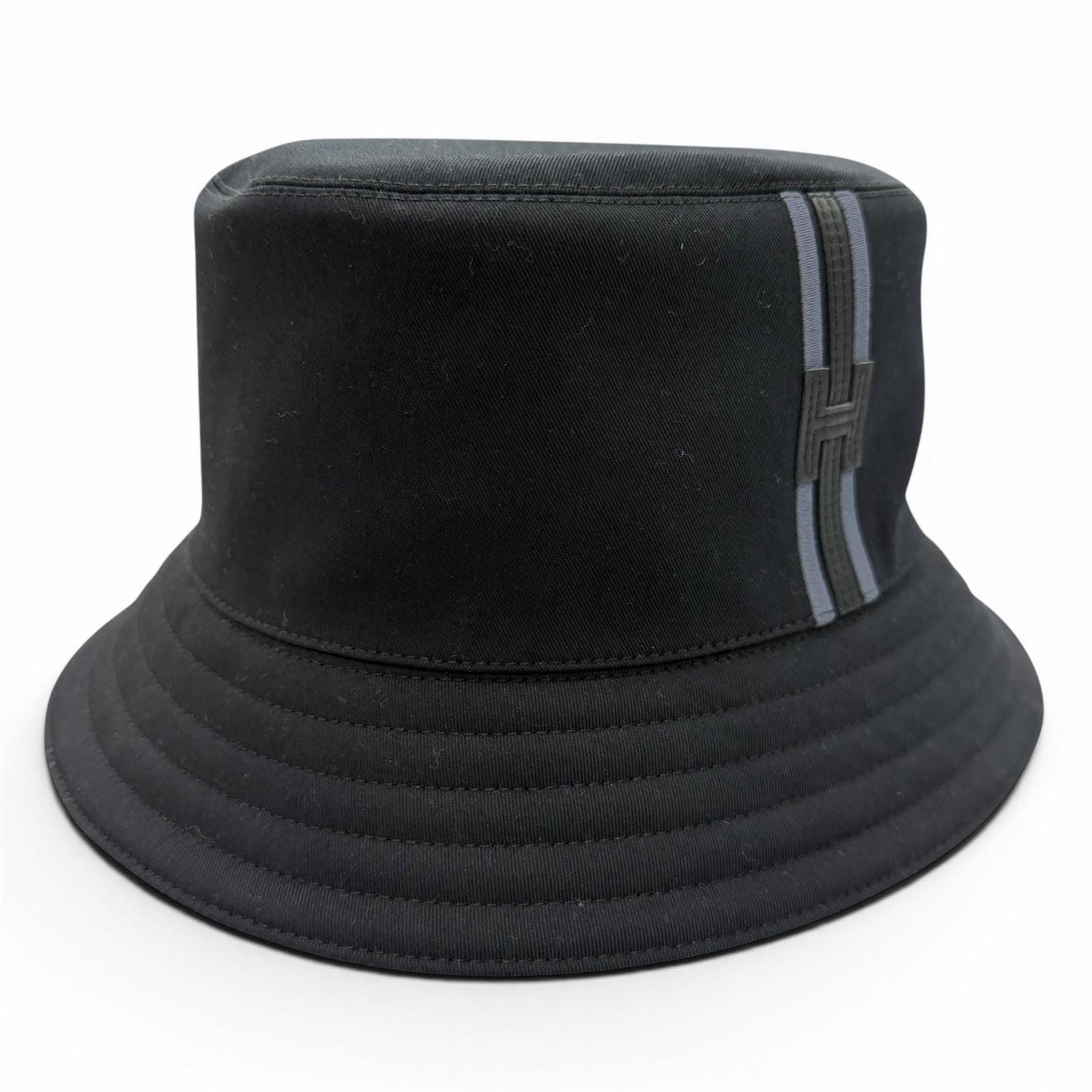 Hermes Cotton 100% Red Striped Hat Bucket Hat Dark Navy 59