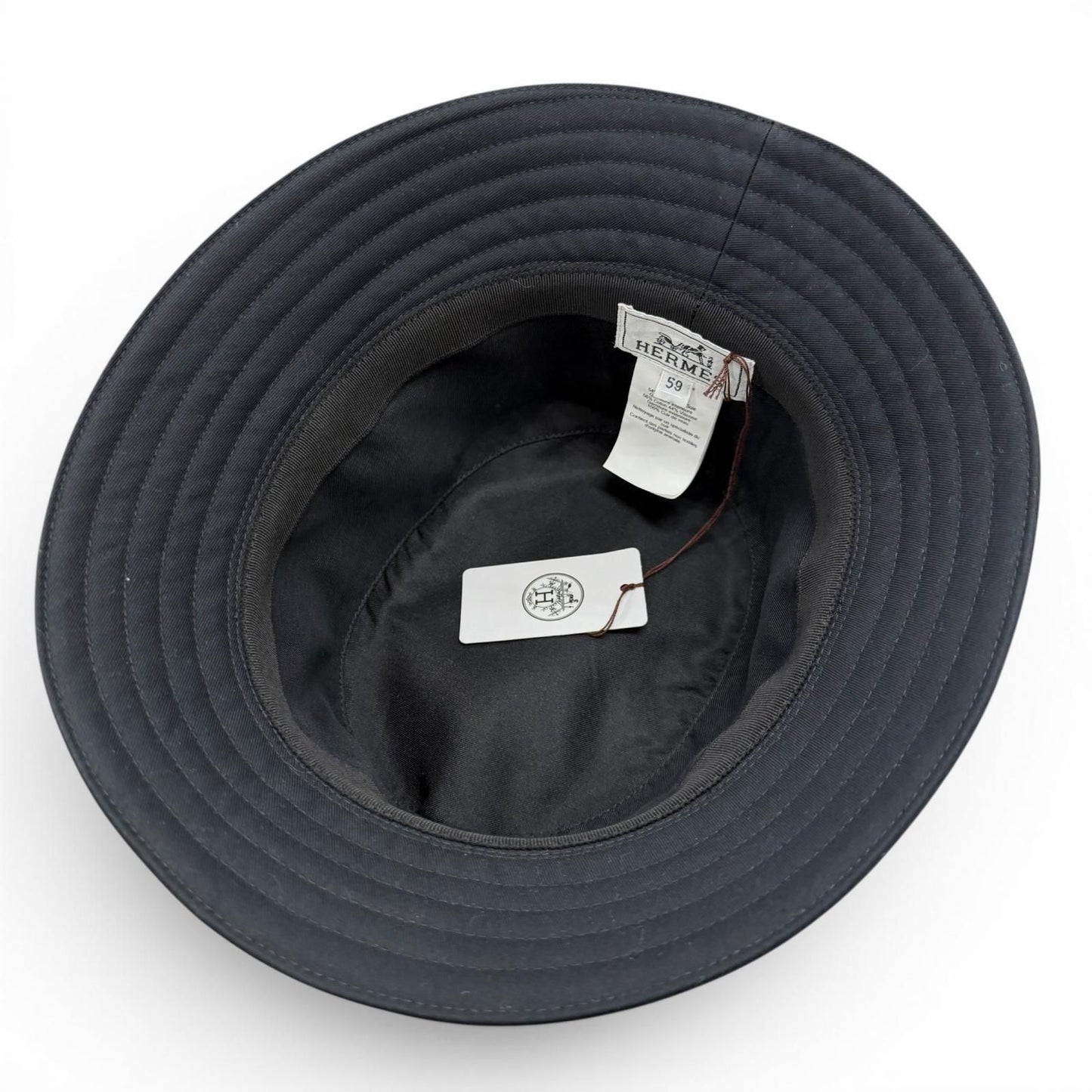 Hermes Cotton 100% Red Striped Hat Bucket Hat Dark Navy 59 — view 7