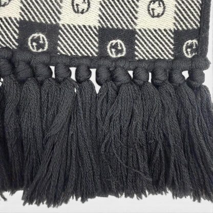 Gucci Interlocking Plaid Fringe Scarf Black Ivory 35 190 cm — view 5
