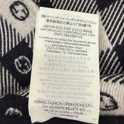 Gucci Interlocking Plaid Fringe Scarf Black Ivory 35 190 cm — view 9