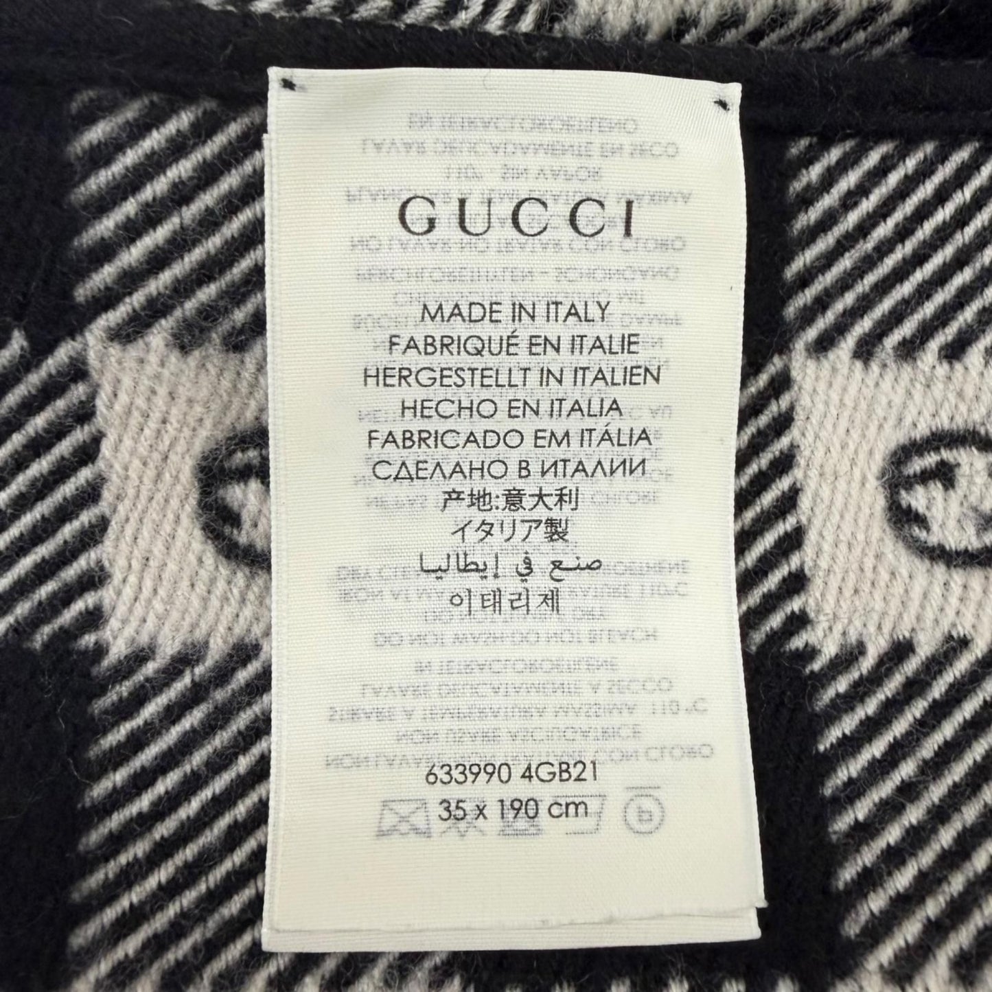 Gucci Interlocking Plaid Fringe Scarf Black Ivory 35 190 cm — view 7