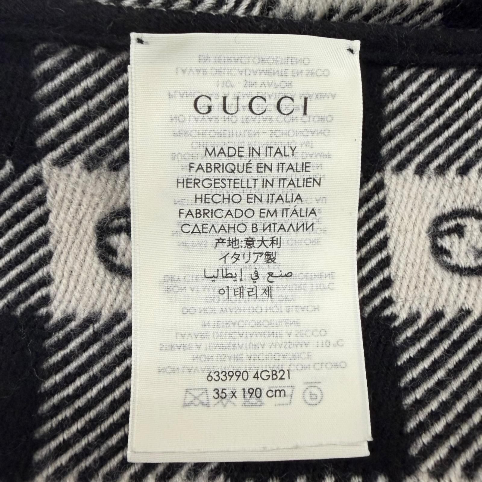 Gucci Interlocking Plaid Fringe Scarf Black Ivory 35 190 cm — view 7