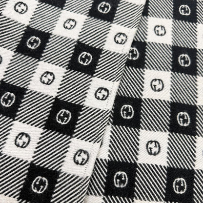 Gucci Interlocking Plaid Fringe Scarf Black Ivory 35 190 cm — view 4
