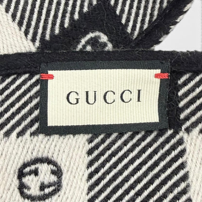 Gucci Interlocking Plaid Fringe Scarf Black Ivory 35 190 cm — view 6