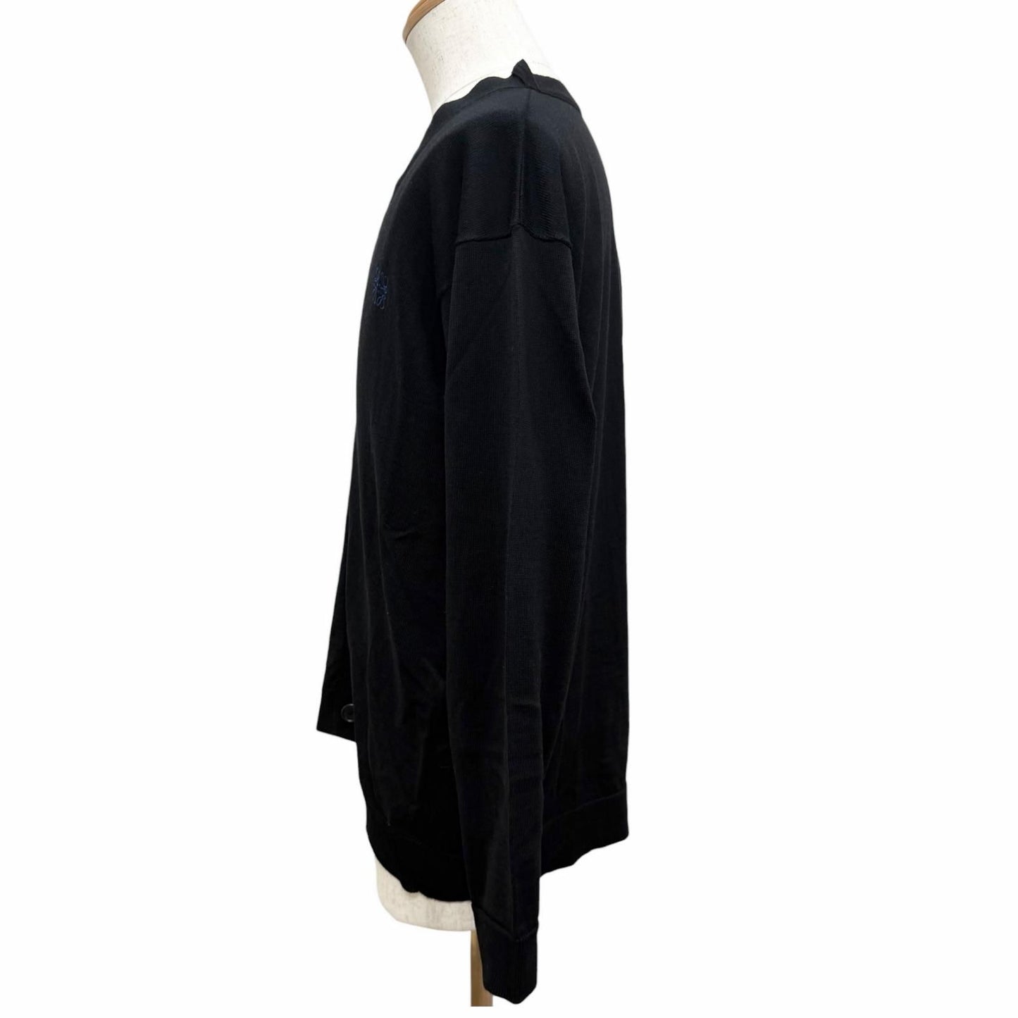 Loewe Wool Anagram Logo Embroidery Lightweight Knit Cardigan Black — view 3
