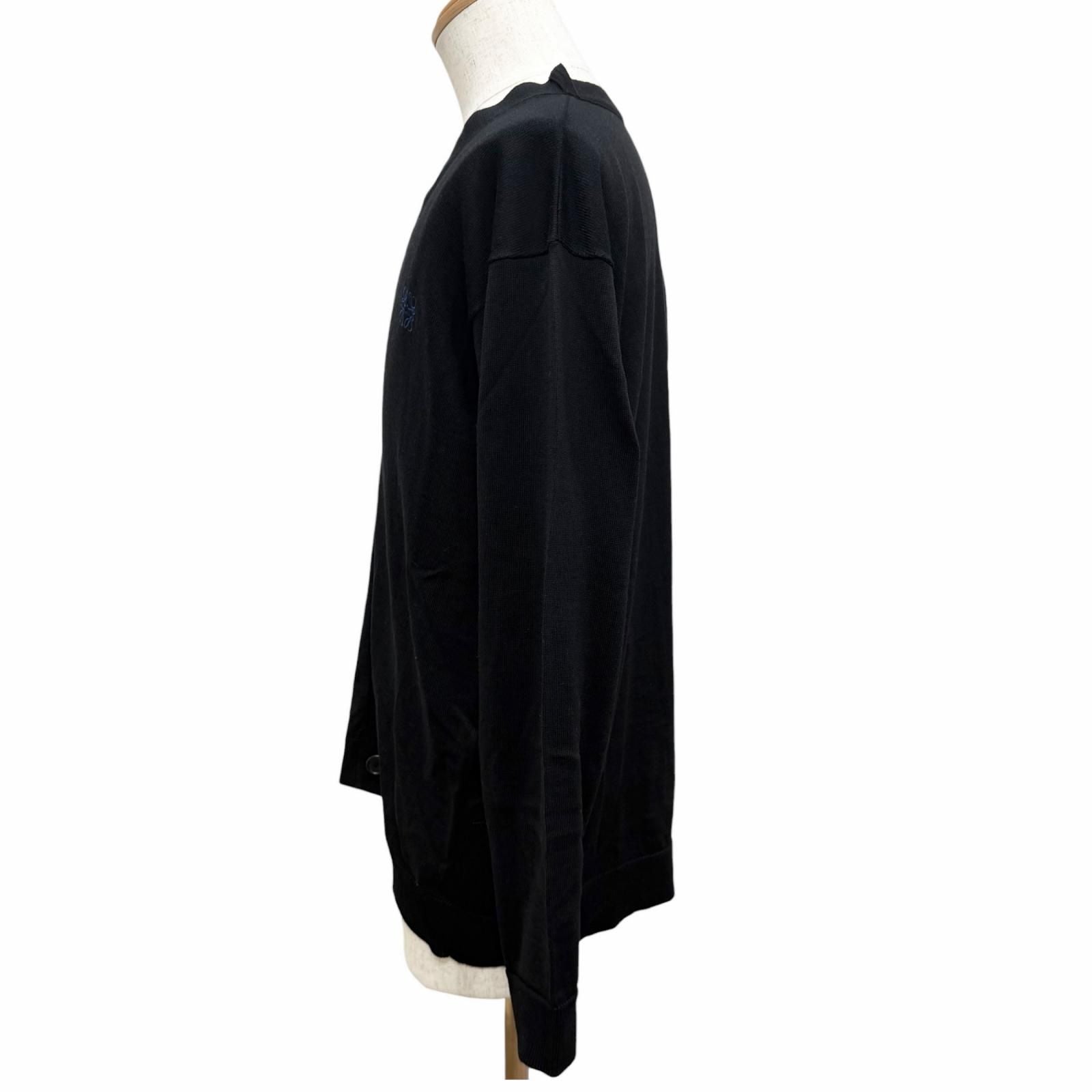 Loewe Wool Anagram Logo Embroidery Lightweight Knit Cardigan Black — view 3