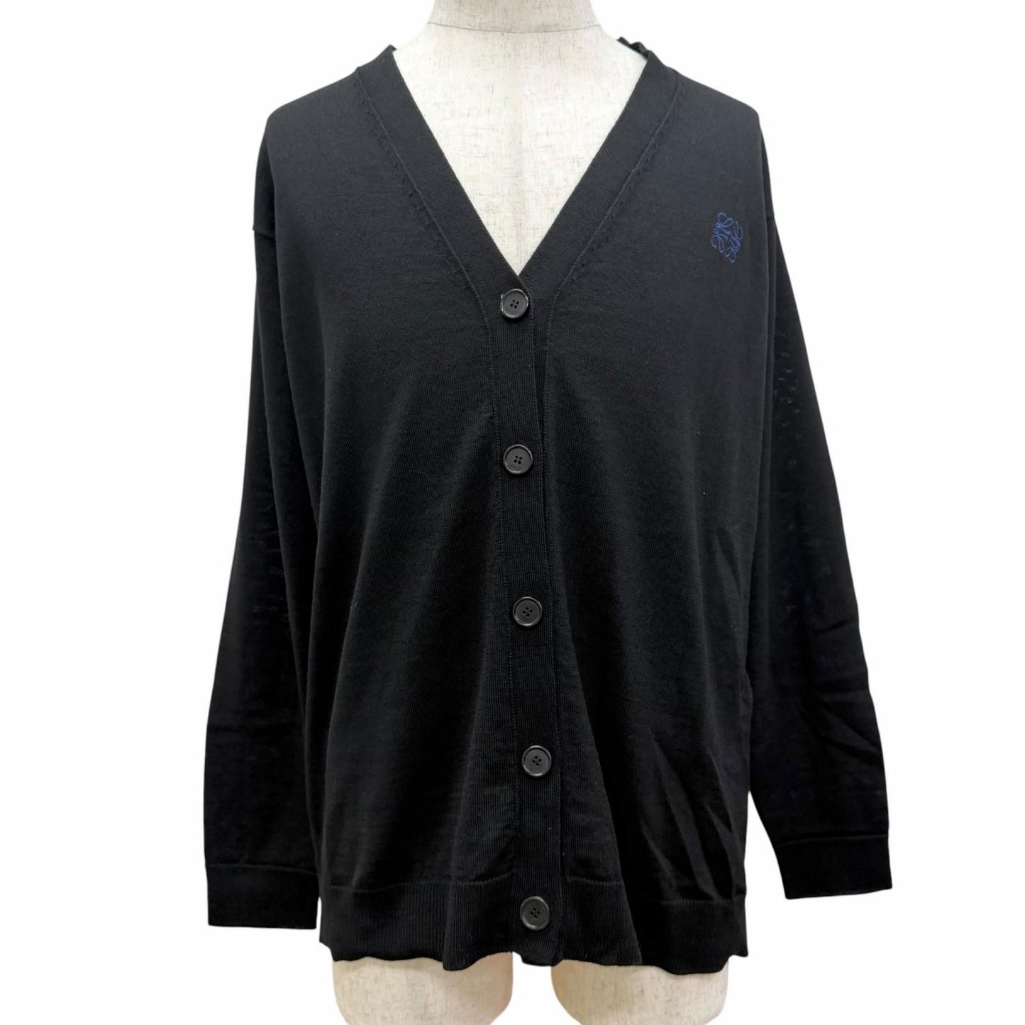 Loewe Wool Anagram Logo Embroidery Lightweight Knit Cardigan Black