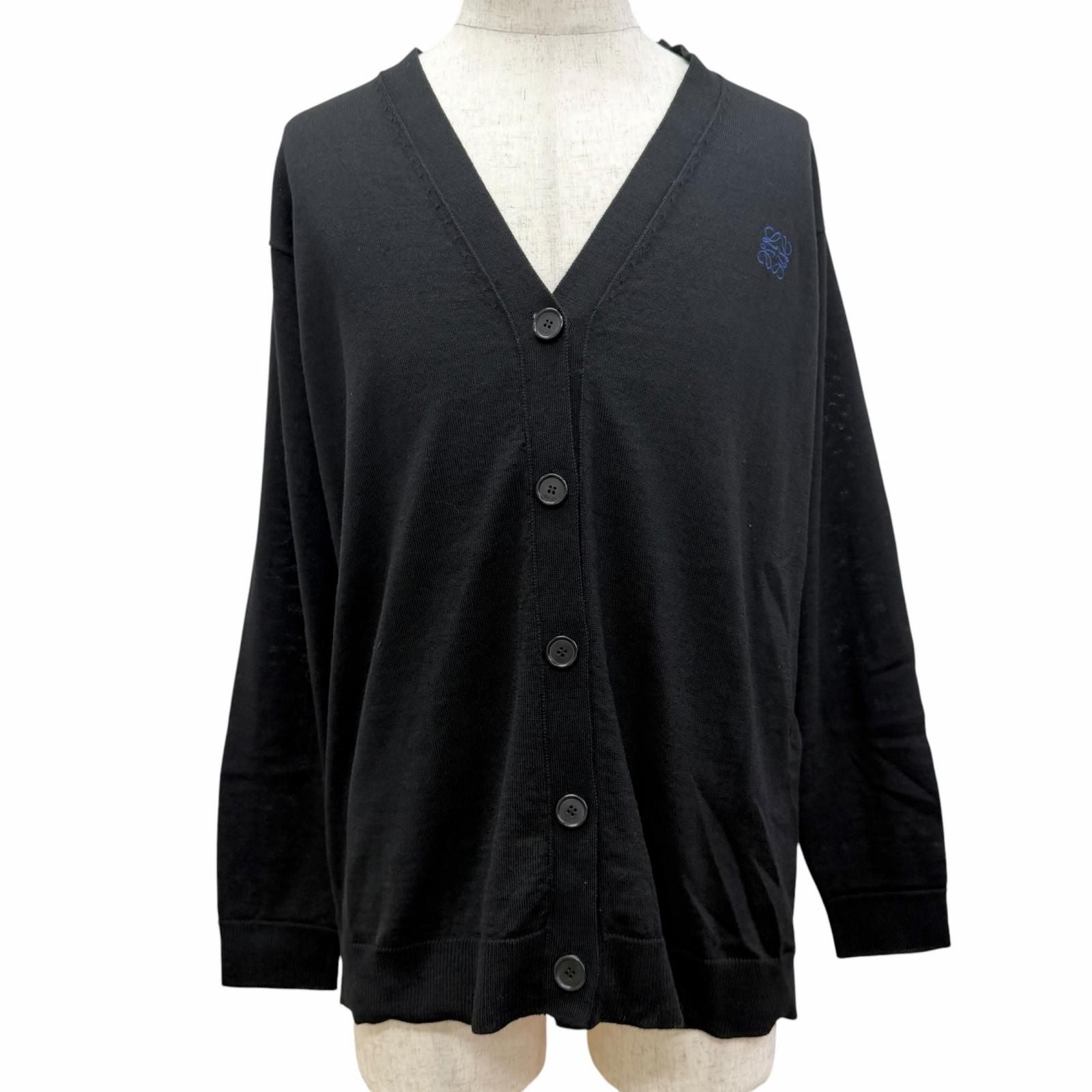 Loewe Wool Anagram Logo Embroidery Lightweight Knit Cardigan Black