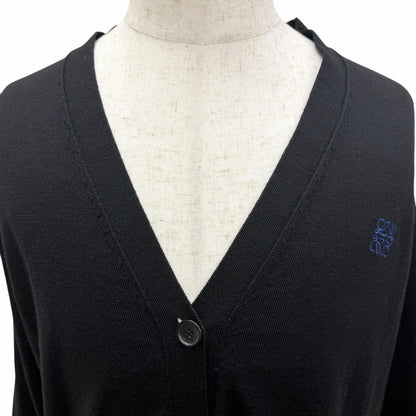 Loewe Wool Anagram Logo Embroidery Lightweight Knit Cardigan Black — view 2