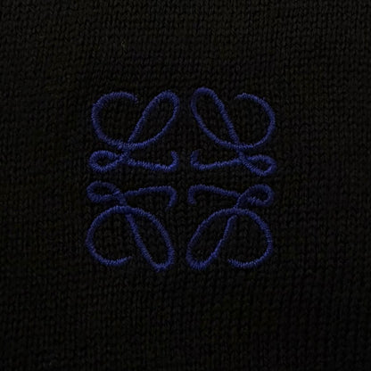 Loewe Wool Anagram Logo Embroidery Lightweight Knit Cardigan Black — view 5