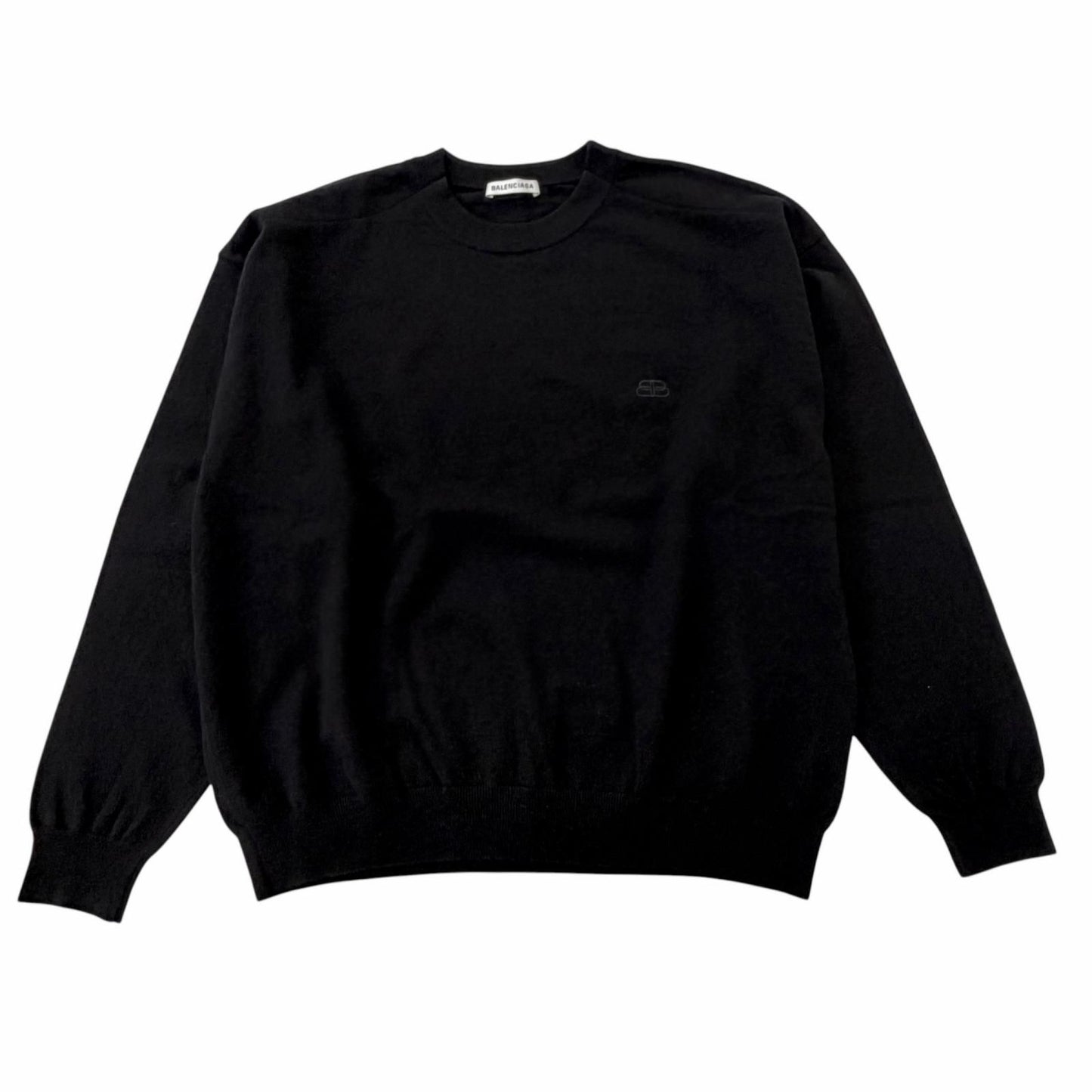 Balenciaga BB Logo Embroidery Crew Neck Oversize Sweater Black