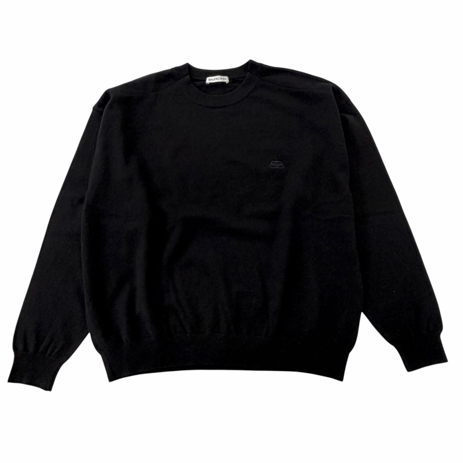 Balenciaga BB Logo Embroidery Crew Neck Oversize Sweater Black