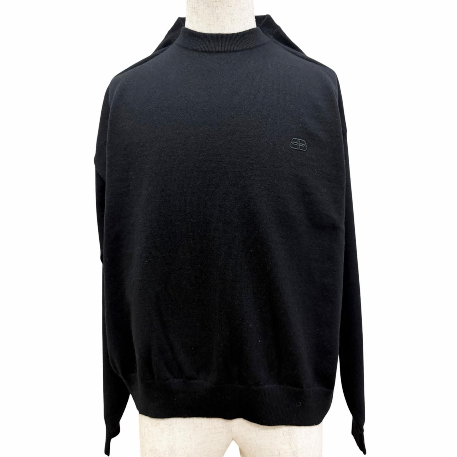 Balenciaga BB Logo Embroidery Crew Neck Oversize Sweater Black — view 2