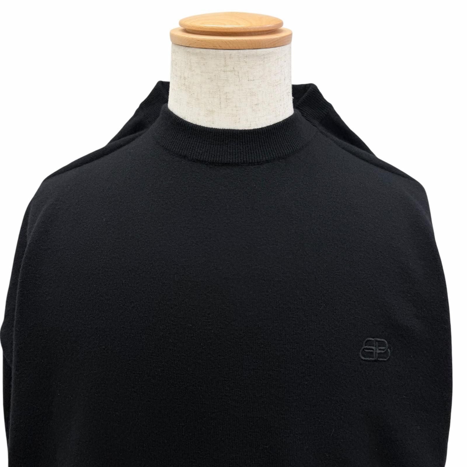 Balenciaga BB Logo Embroidery Crew Neck Oversize Sweater Black — view 3