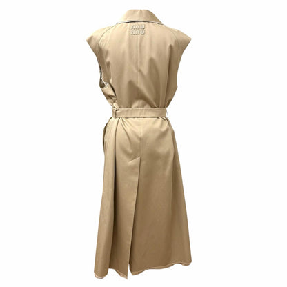 Miu Miu Cotton 100% Belt Logo Patch Cutoff Sleeveless Coat Beige 40 Hanger — view 3