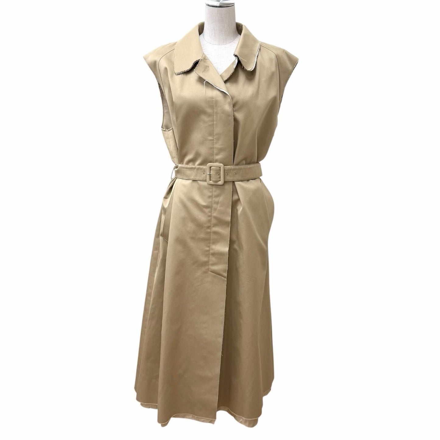 Miu Miu Cotton 100% Belt Logo Patch Cutoff Sleeveless Coat Beige 40 Hanger