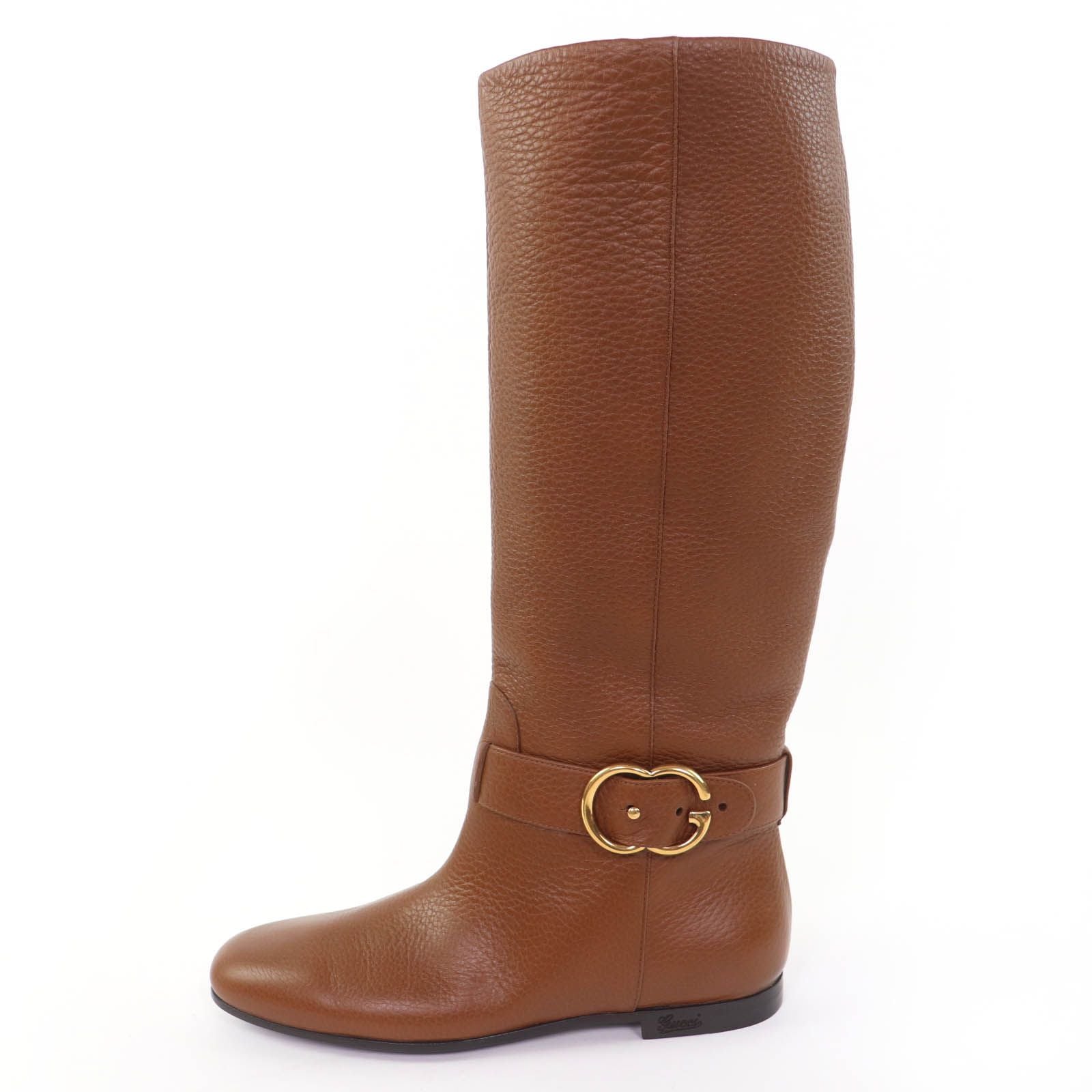 Gucci GG Leather Long Boots Brown Gold — view 5