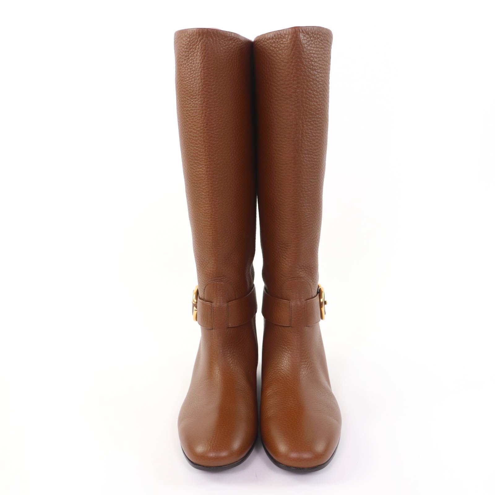 Gucci GG Leather Long Boots Brown Gold — view 4
