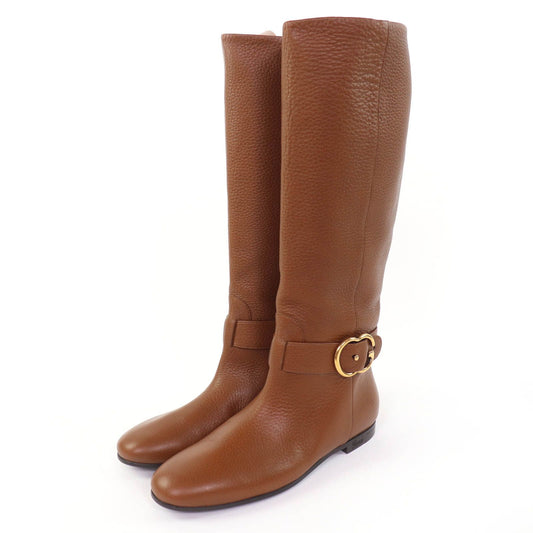 Gucci GG Leather Long Boots Brown Gold