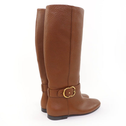 Gucci GG Leather Long Boots Brown Gold — view 3