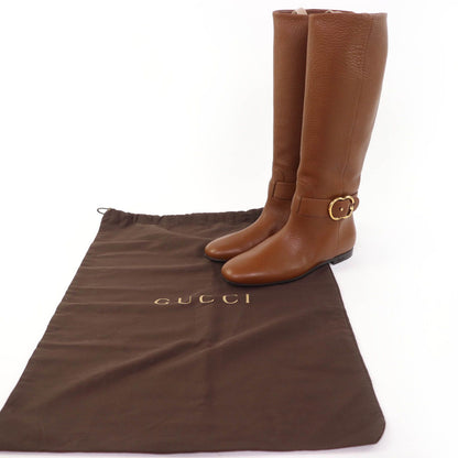 Gucci GG Leather Long Boots Brown Gold — view 2