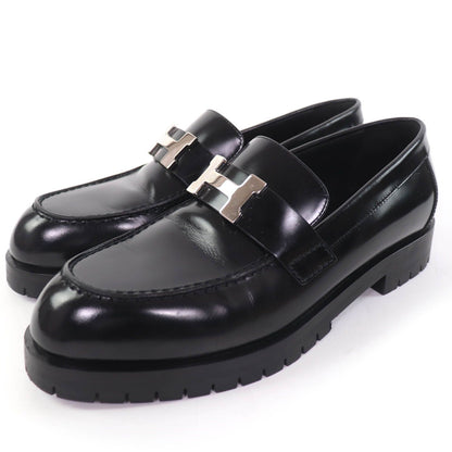 Hermes Moccasins Faubourg Constance Silver Leather Loafers Black