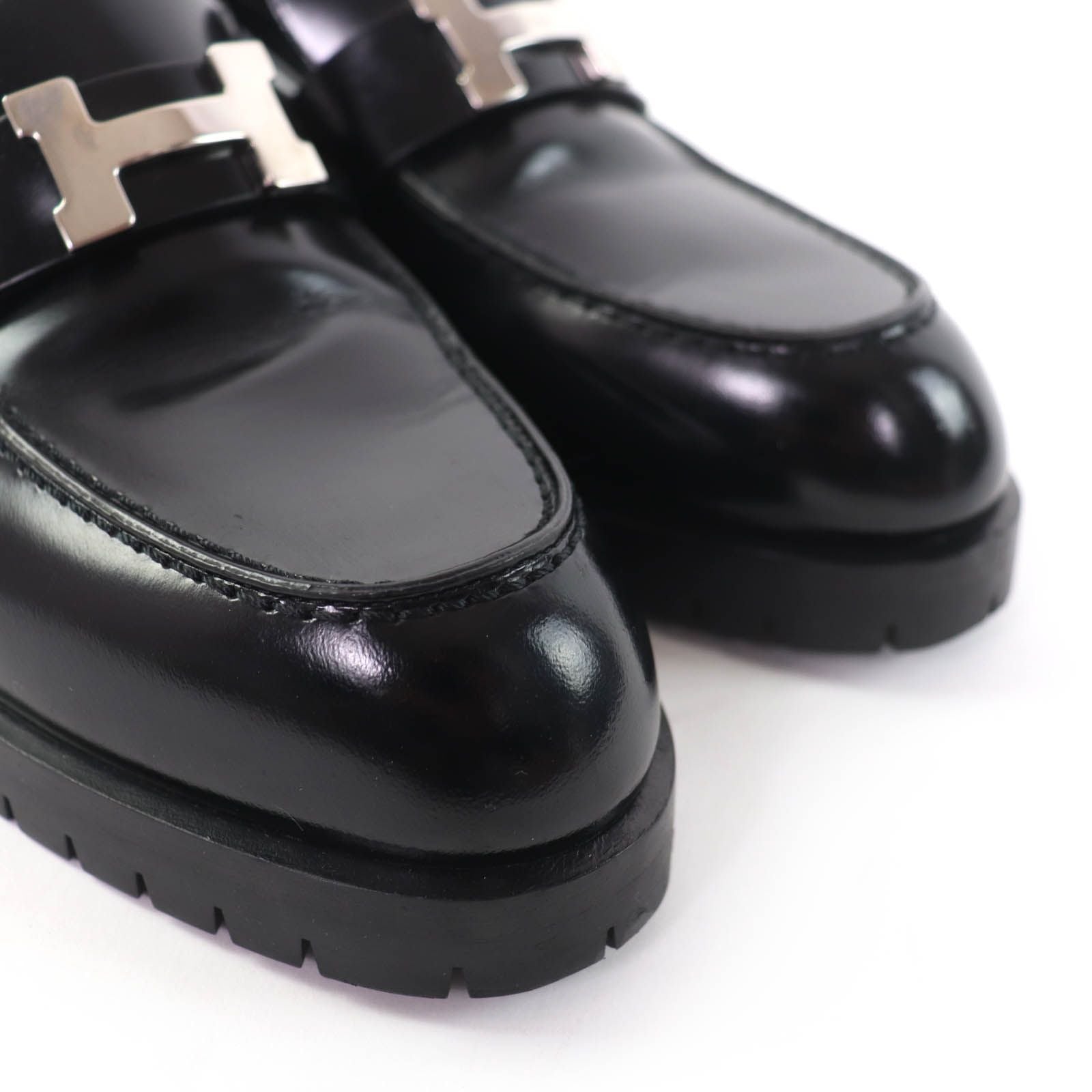 Hermes Moccasins Faubourg Constance Silver Leather Loafers Black — view 7