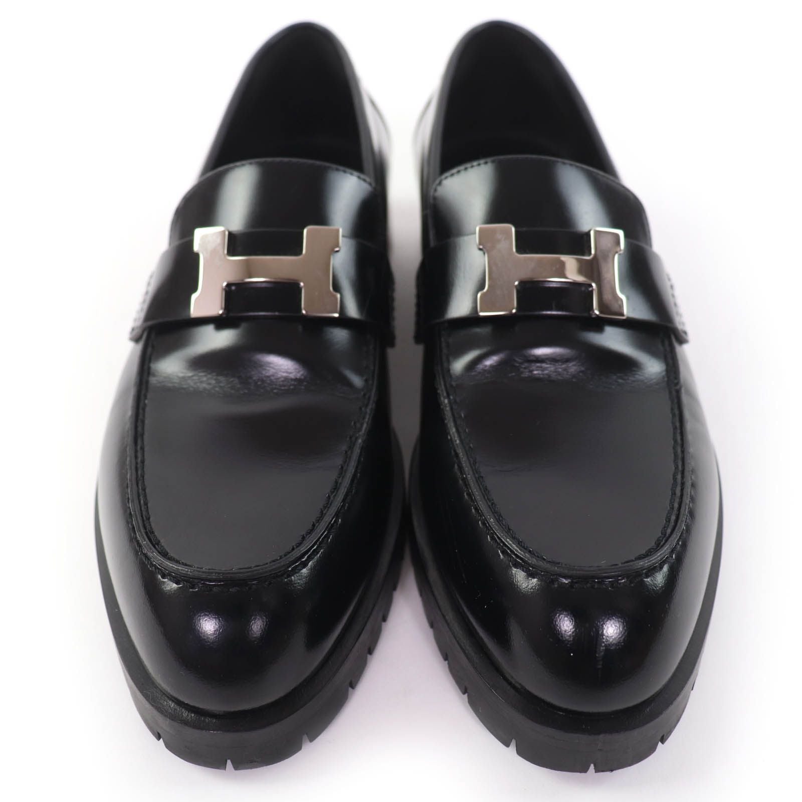 Hermes Moccasins Faubourg Constance Silver Leather Loafers Black — view 3