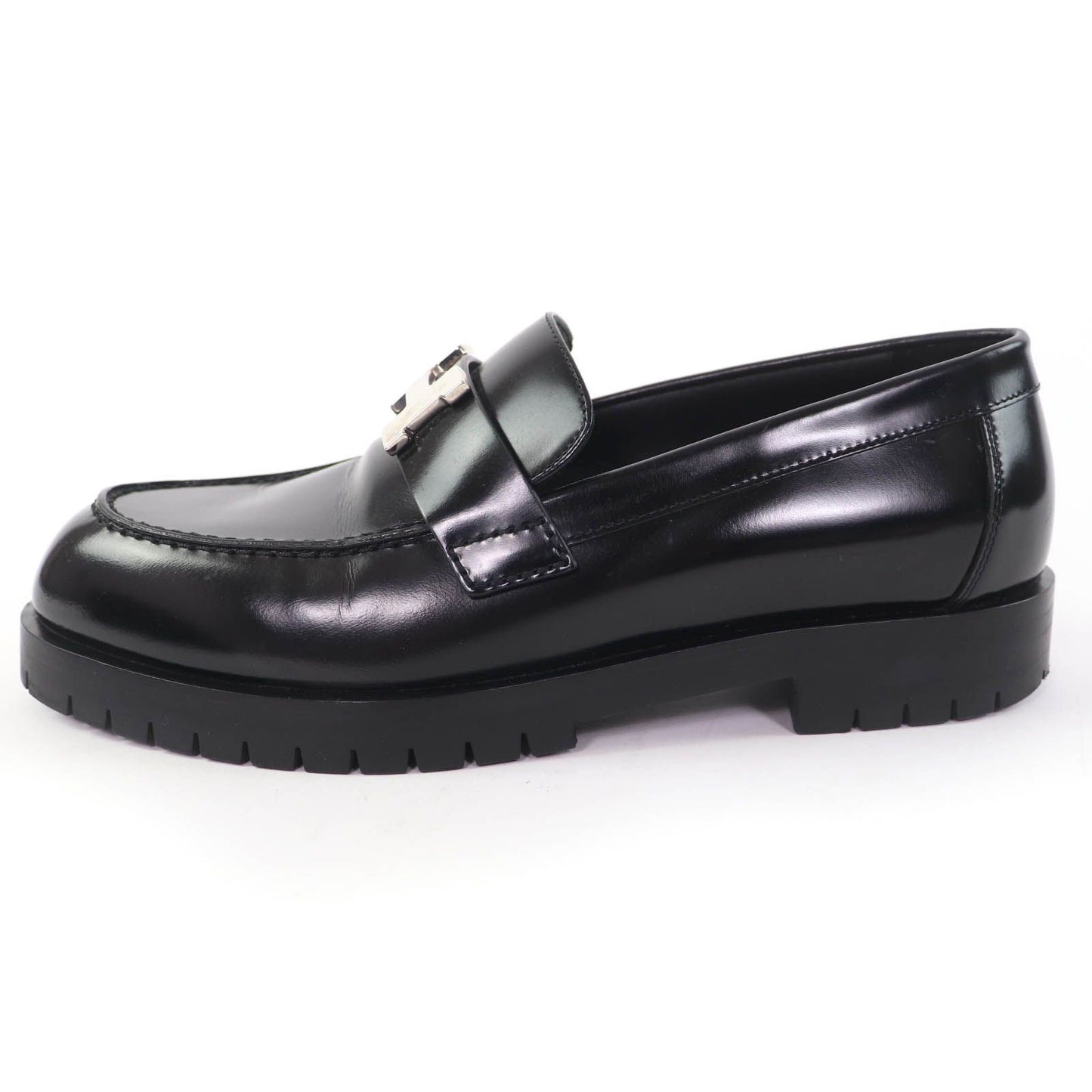 Hermes Moccasins Faubourg Constance Silver Leather Loafers Black — view 4