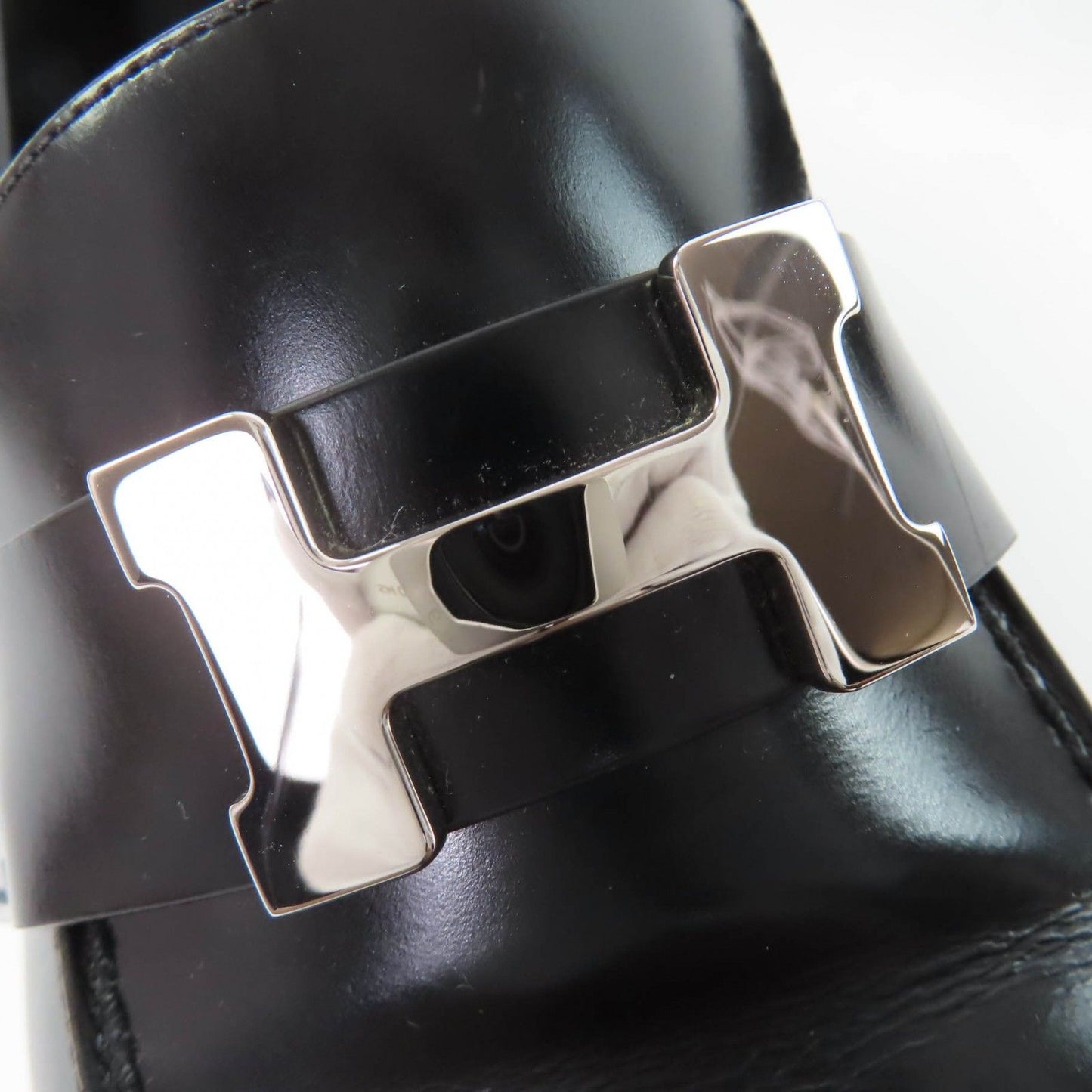 Hermes Moccasins Faubourg Constance Silver Leather Loafers Black — view 8