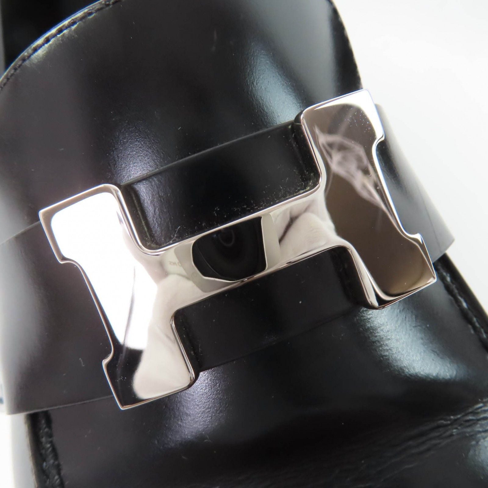 Hermes Moccasins Faubourg Constance Silver Leather Loafers Black — view 8