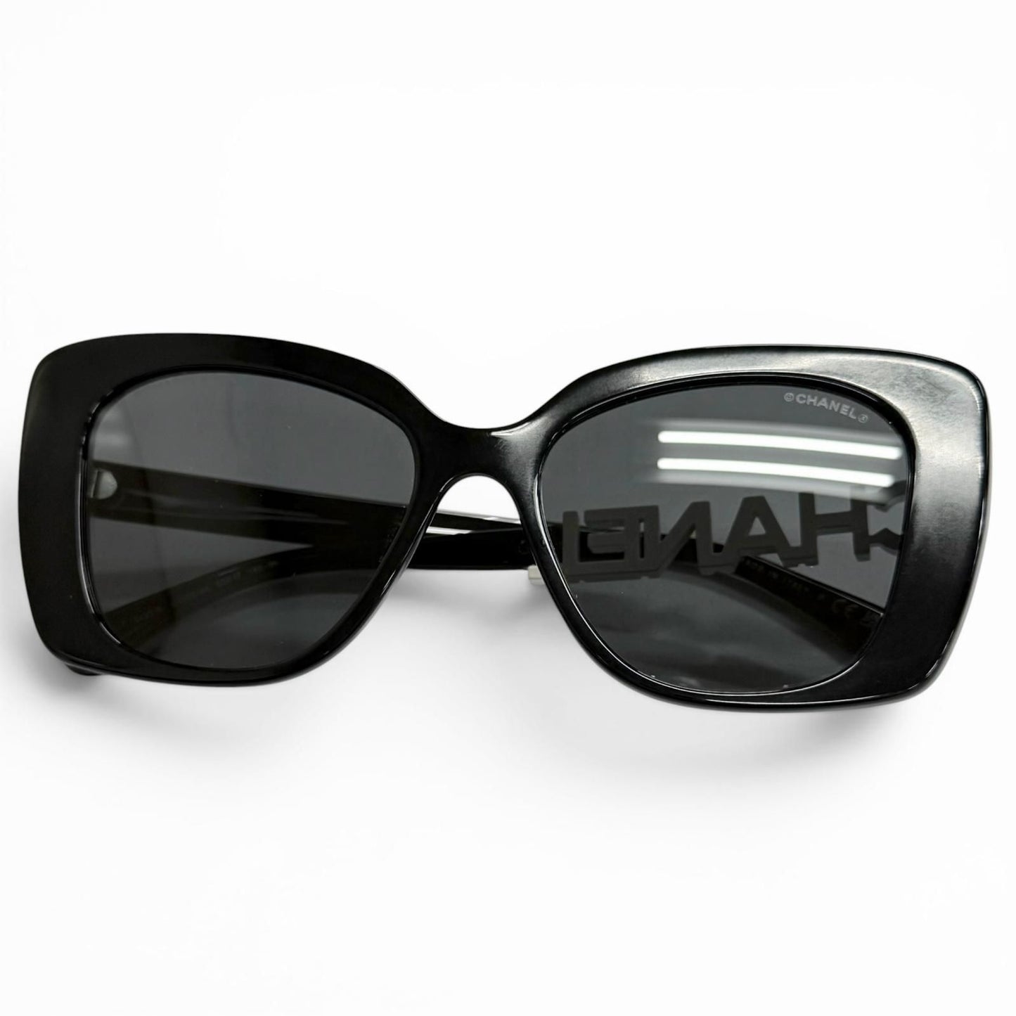 Chanel CC Logo Rhinestone Sunglasses Black White Demo Lens Eyewear