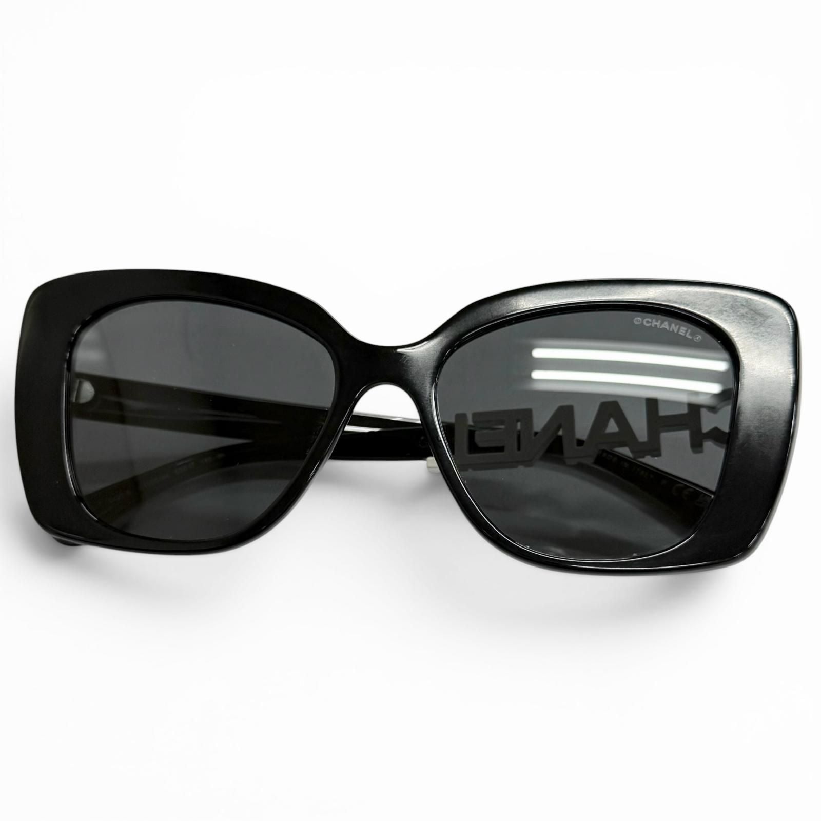 Chanel CC Logo Rhinestone Sunglasses Black White Demo Lens Eyewear