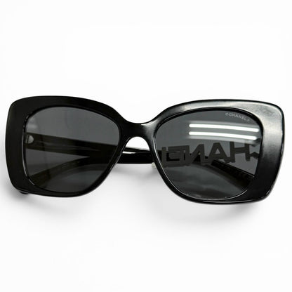 Chanel CC Logo Rhinestone Sunglasses Black White Demo Lens Eyewear