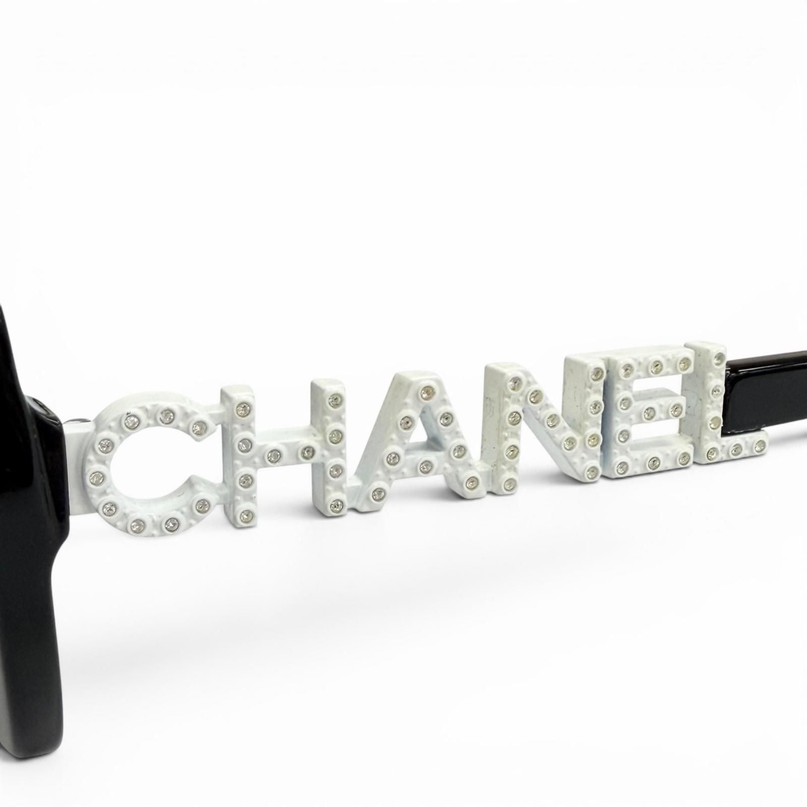 Chanel CC Logo Rhinestone Sunglasses Black White Demo Lens Eyewear — view 7