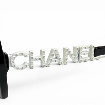 Chanel CC Logo Rhinestone Sunglasses Black White Demo Lens Eyewear — view 7