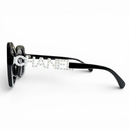 Chanel CC Logo Rhinestone Sunglasses Black White Demo Lens Eyewear — view 4