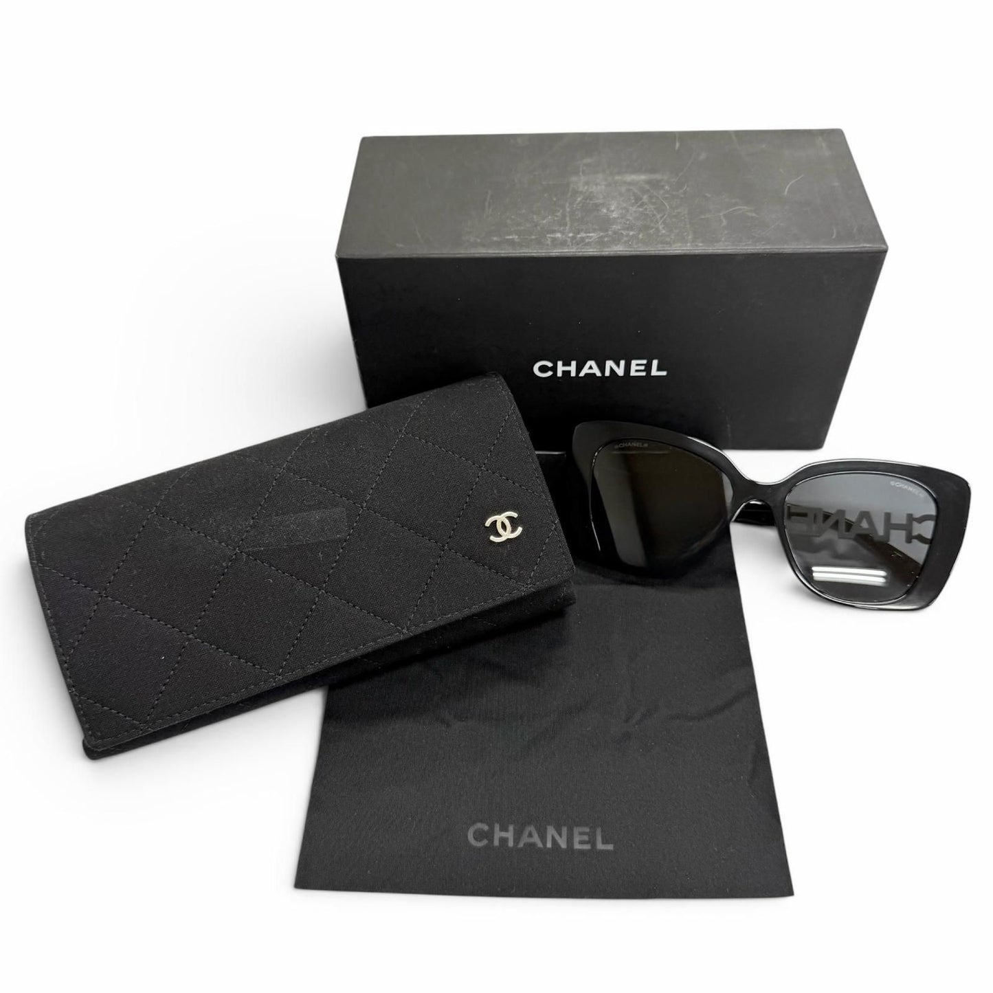 Chanel CC Logo Rhinestone Sunglasses Black White Demo Lens Eyewear — view 2