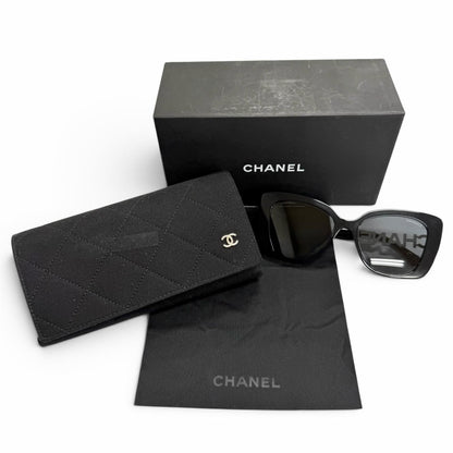 Chanel CC Logo Rhinestone Sunglasses Black White Demo Lens Eyewear — view 2